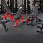 Five adjustable weight benches under 300 dollars arranged in a modern home gym