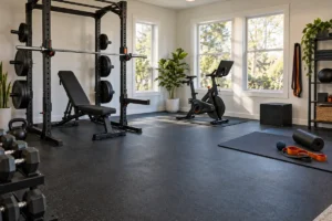 Well-planned home gym with strength cardio and mobility zones