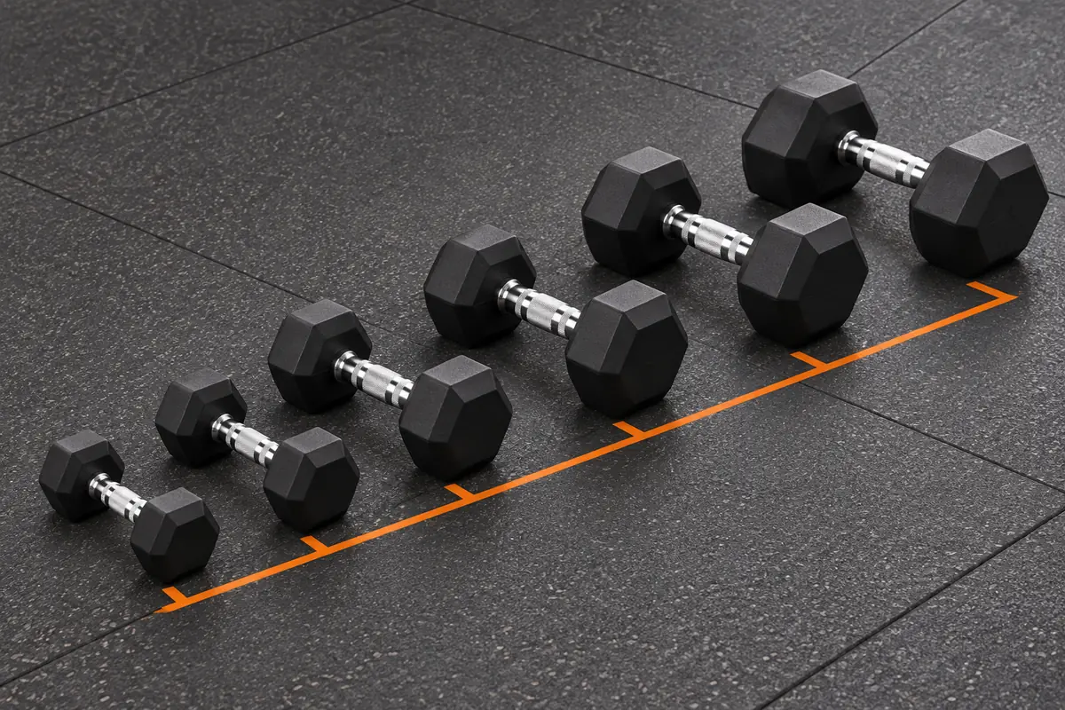 Dumbbell weight range and progression steps for different exercises