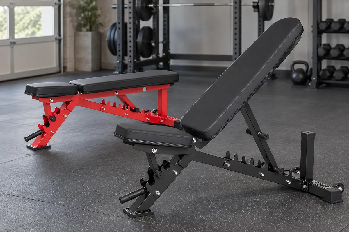 REP Fitness AB-3100 adjustable weight bench in flat and incline positions