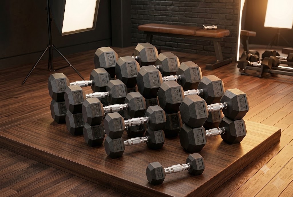 Signature Fitness Rubber Encased Hex Dumbbell Set