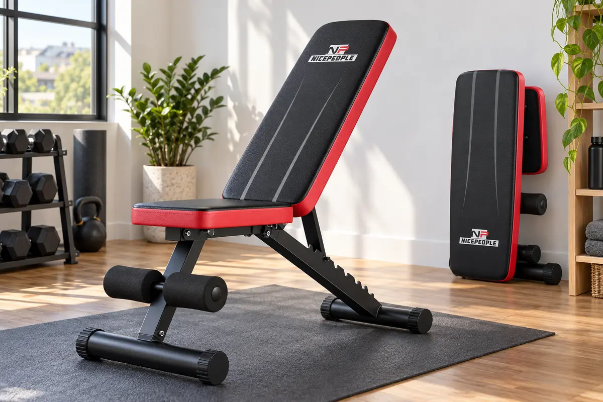 NICEPEOPLE lightweight adjustable weight bench being carried toward closet storage