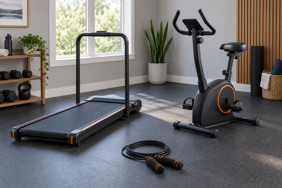 Walking pad, exercise bike, and jump rope compared as beginner home cardio equipment