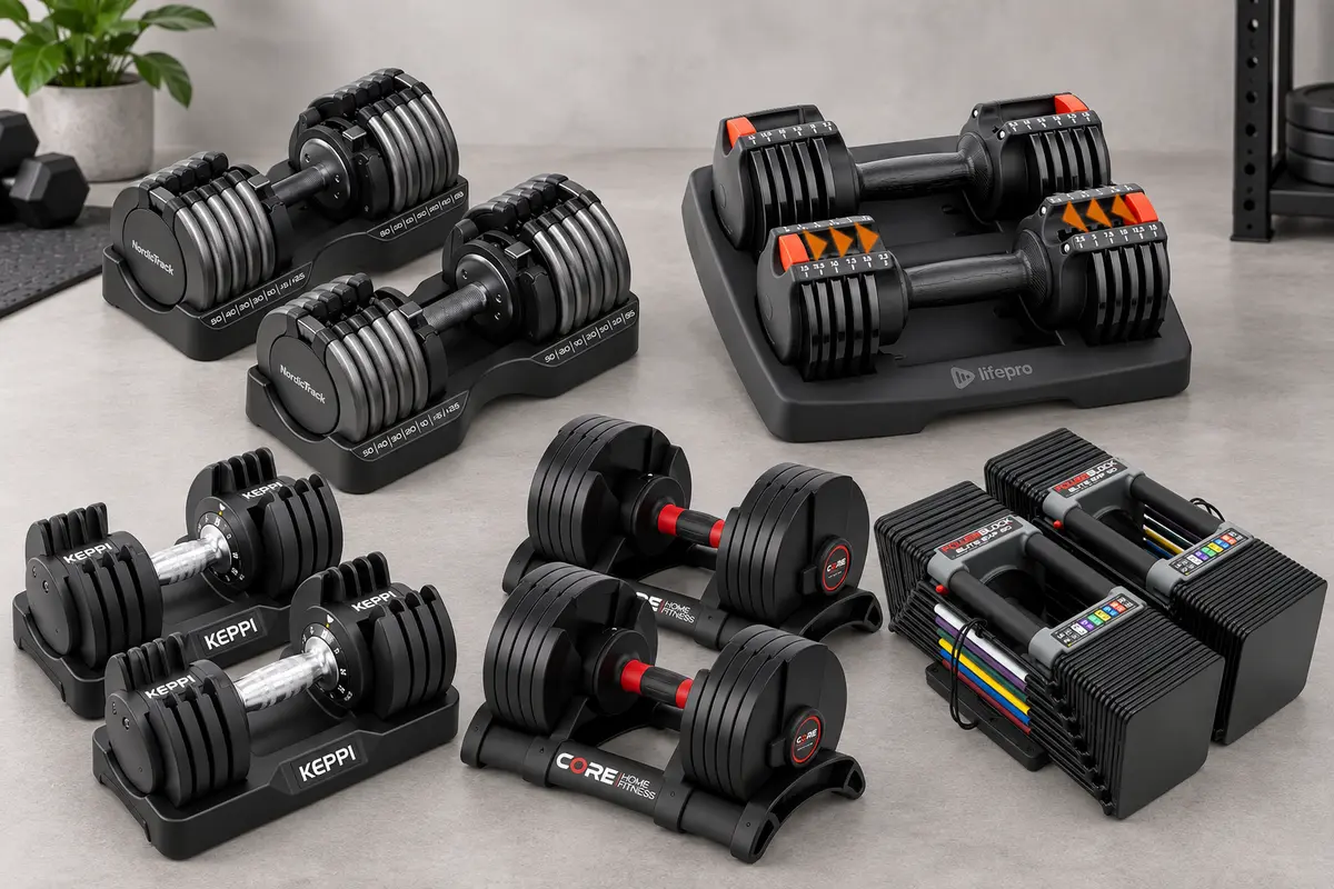 Six adjustable dumbbell systems compared for home gyms