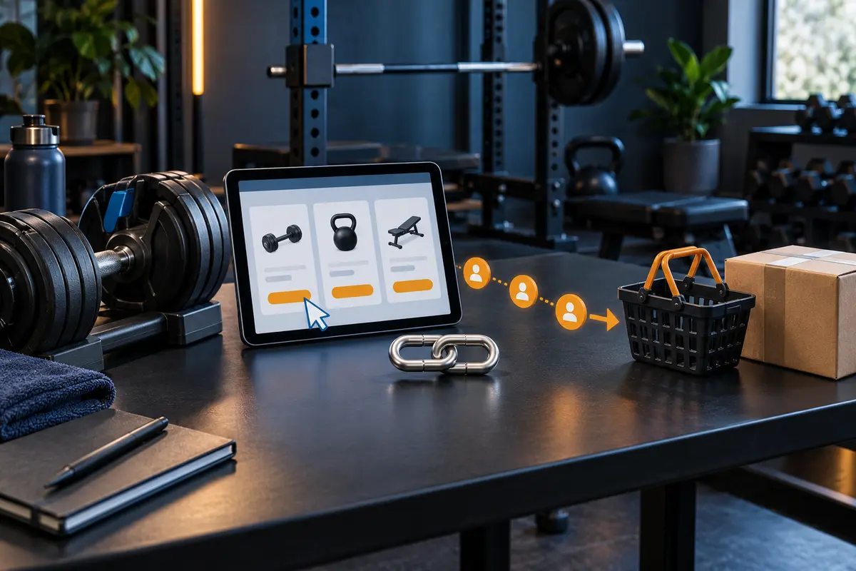 Affiliate referral journey from gym equipment research to an unbranded retailer