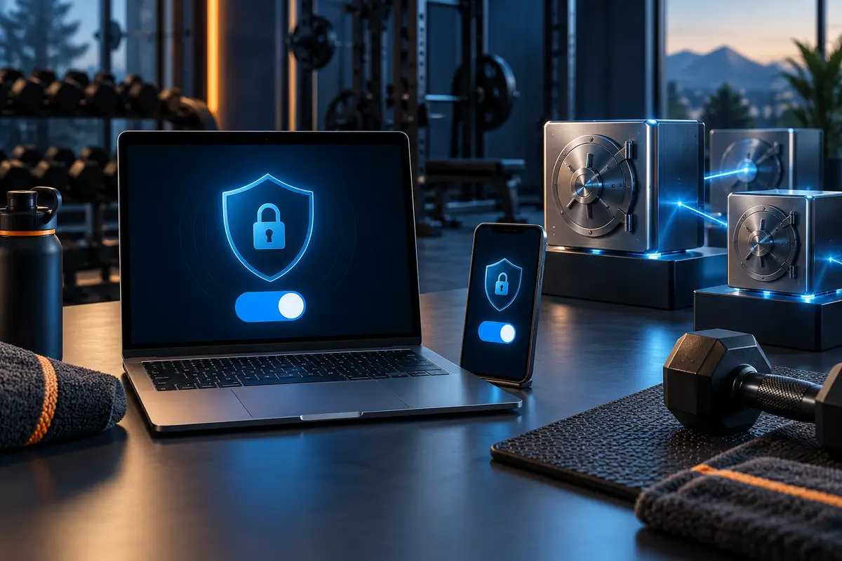 Secure data storage and clear privacy controls in a gym equipment research workspace