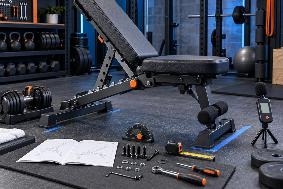 Adjustable gym equipment undergoing hands-on evaluation and measurement