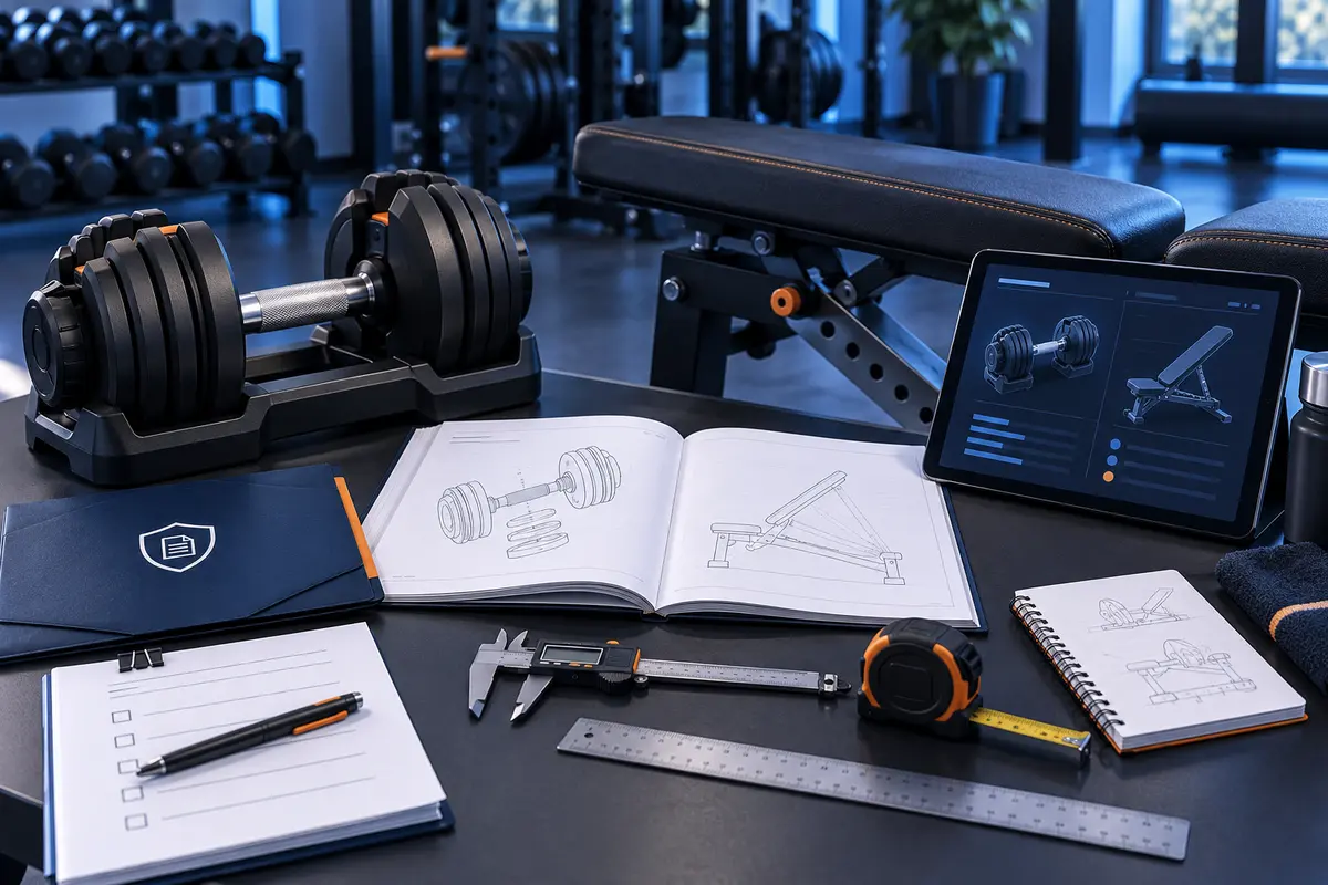 Gym equipment research using product documentation and measurement tools