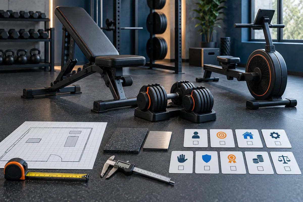Gym equipment arranged with measurement and evaluation tools