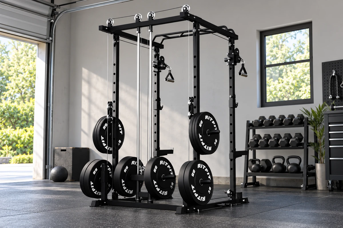 RitFit PPC-P3 power cage with adjustable cable crossover handles and visible internal lifting area